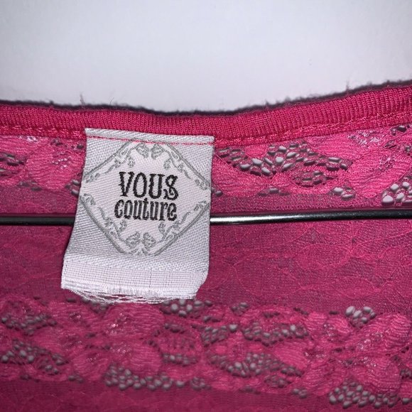 Deb Vous Couture Sheer Pink Floral Mesh Blouse 2XL Stretchy Short Sleeve - Picture 2 of 5